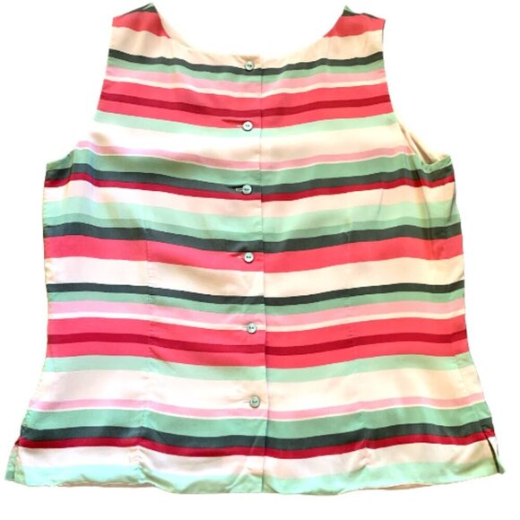 Charter Club Pink & Green Stripe 100% Silk Sleeveless Blouse Sz 12 #99J - Picture 6 of 8